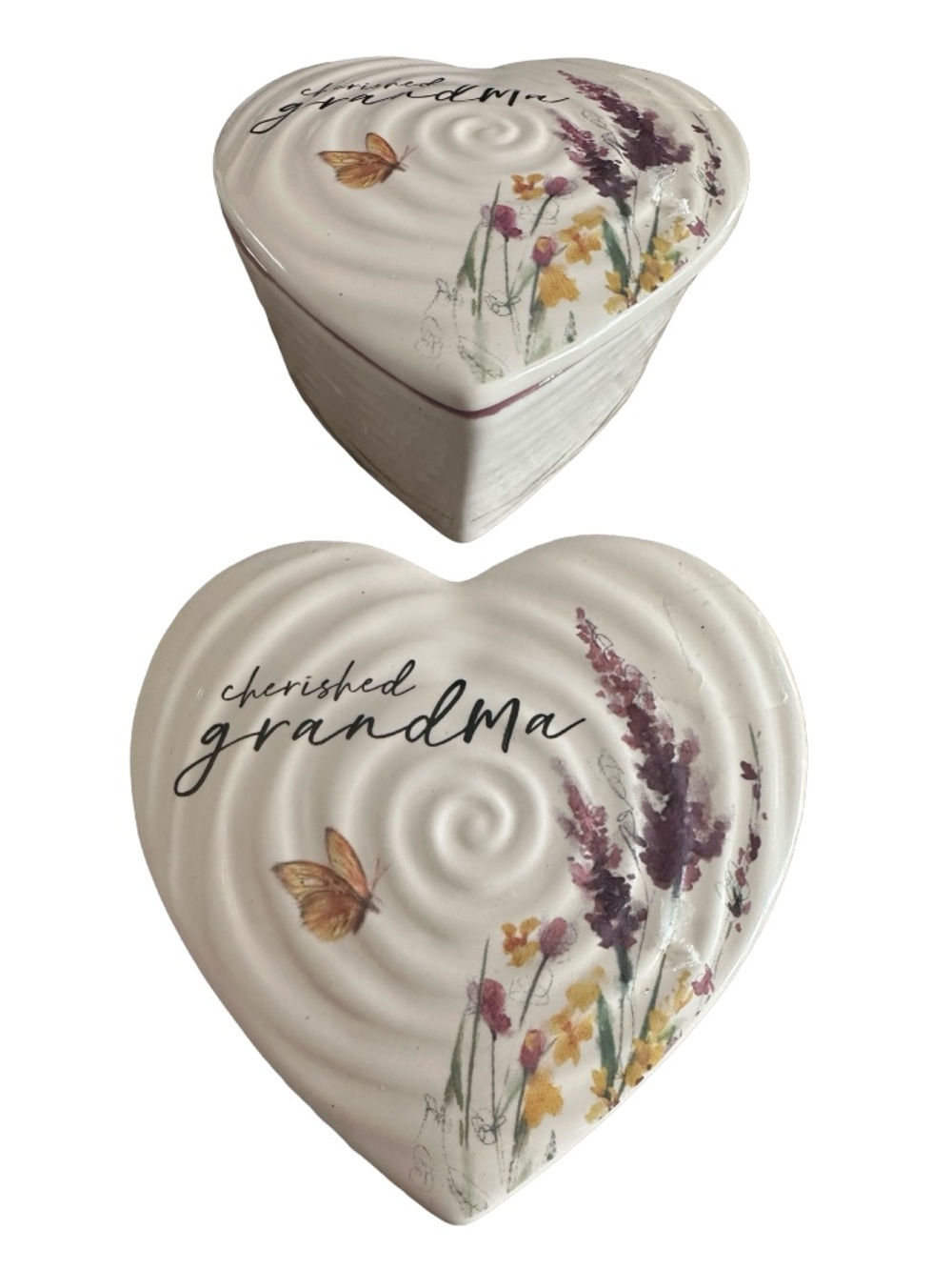 Cherished Grandmother Bone China Trinket Box Jewelry Case Lidded Heart Shaped